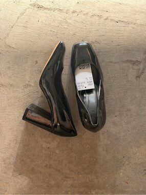 H&M Black Patent Block Heel Pumps